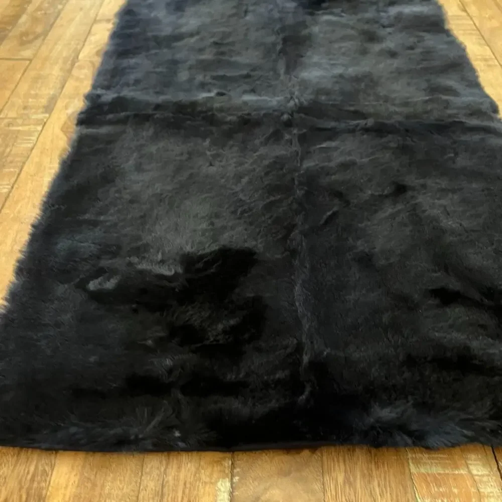 Black Rabbit Fur Shawl Shoulder Wrap Navy Blue Lined 16 in x 70 in
